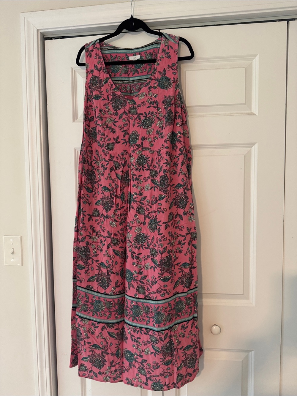 J. Jill Pink Floral Border-Print Sleeveless Dress